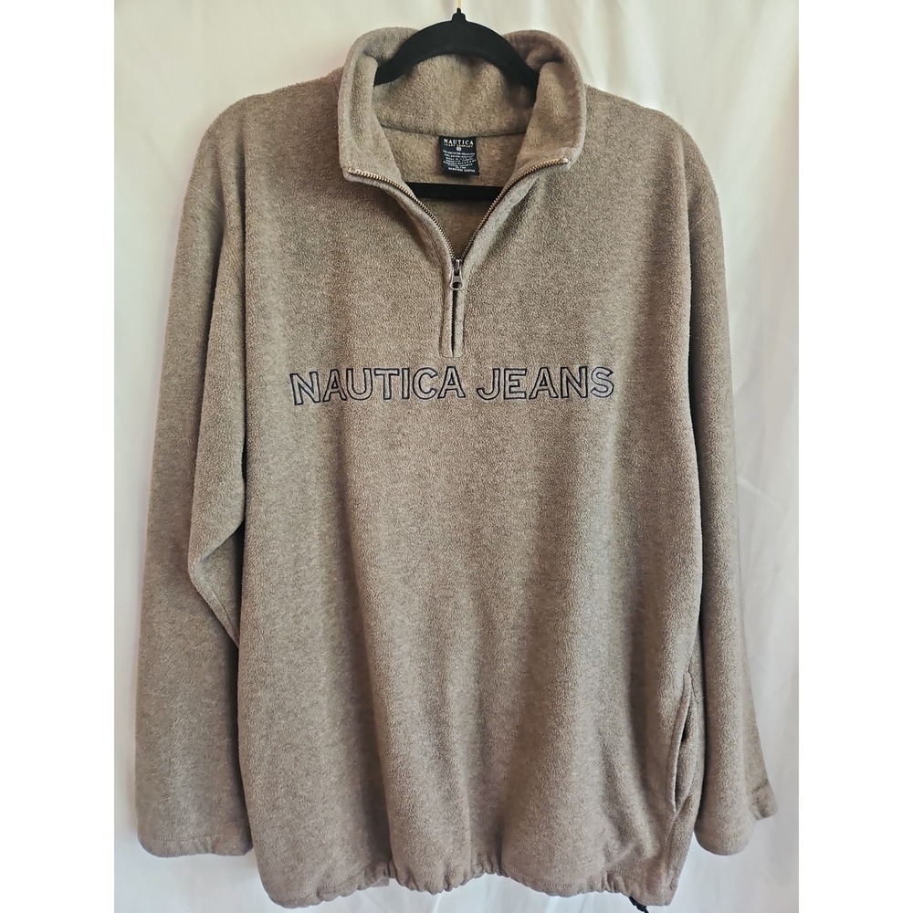 Nautica Jeans Quarter Zip Fleece Pullover Mens M Brown Embroidered Logo